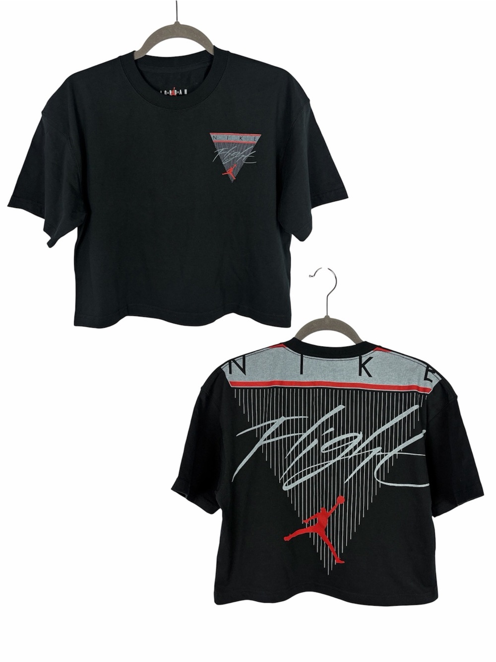 Nike Jordan Flight Graphic Cropped T-Shirt Black Loose Fit XS Boxy 100% Cotton